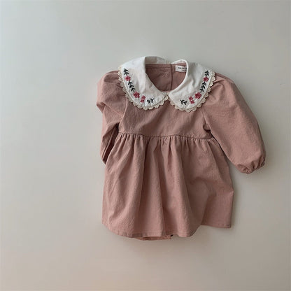 Vintage Flower Embroidery Girl Dress