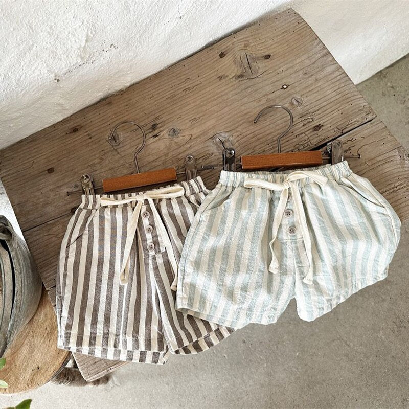 Boys Striped Button Shorts