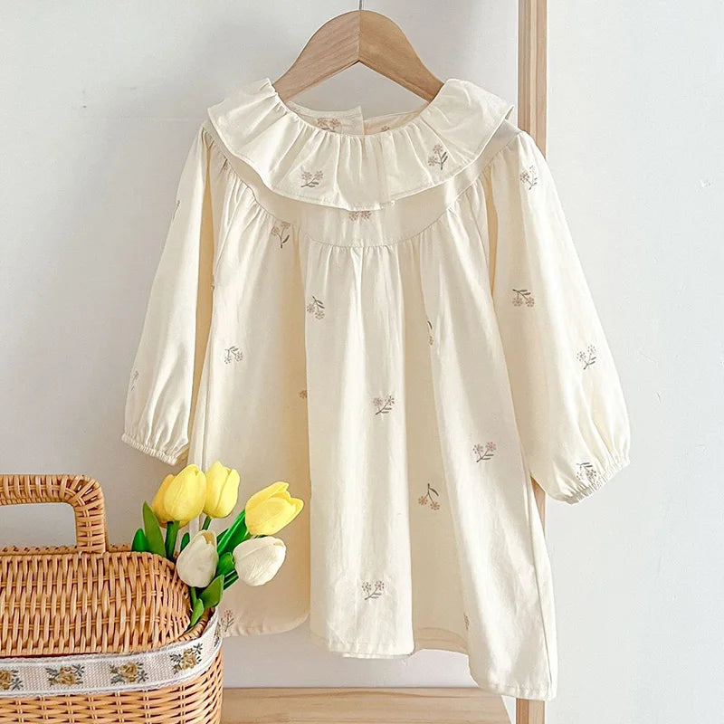 Long Sleeve Flower Embroidered Dress