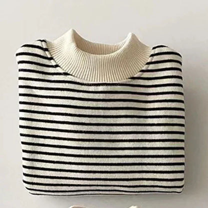 Stripe Fleece Lining Turtleneck Sweater