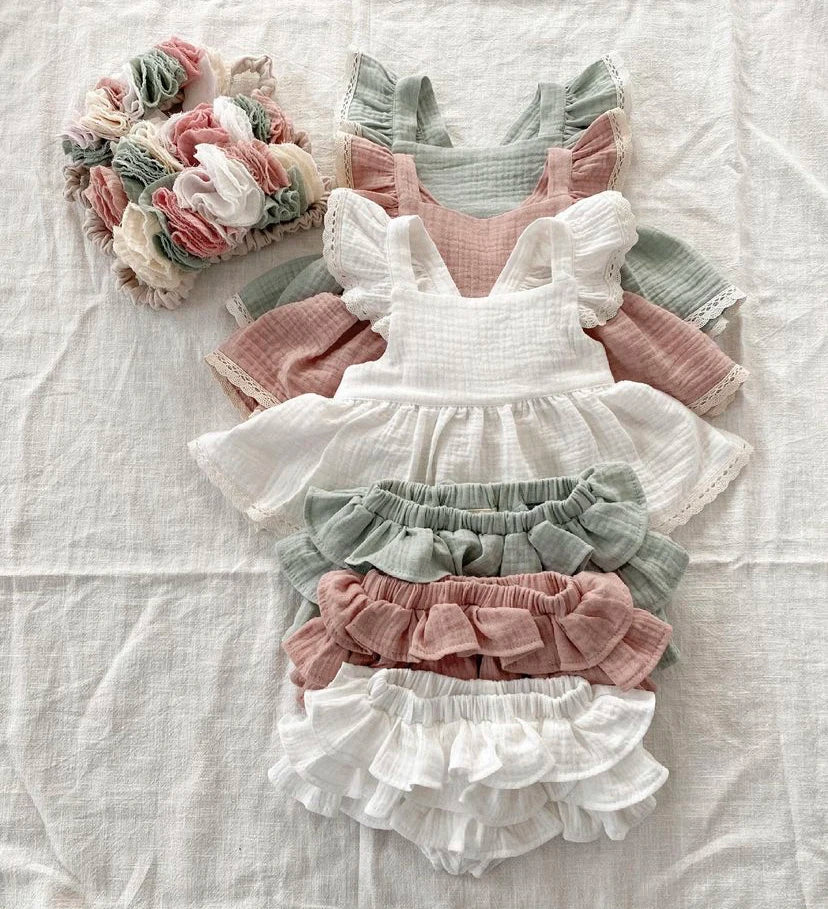 Lace Ruffle Dress Bloomers Set