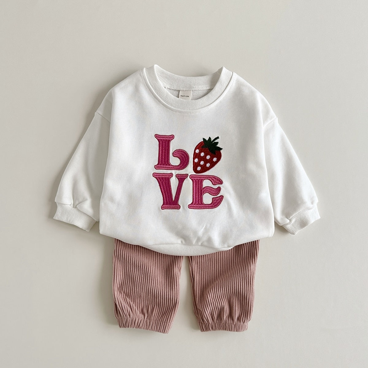 Embroidered Fruit Sweaters+Corduroy Pants Casual Sets