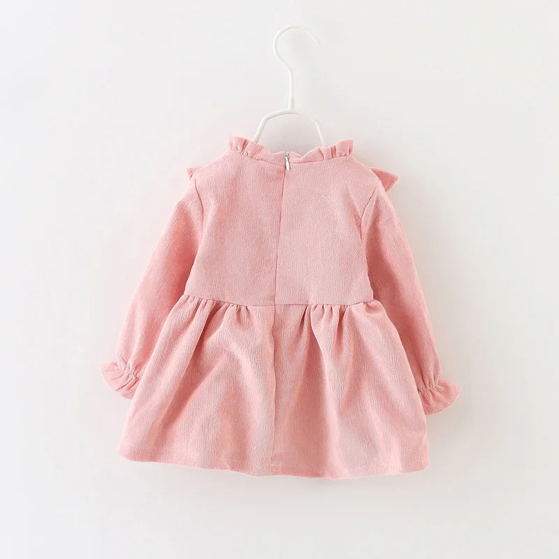 Ruffle Ribbon Corduroy Dress