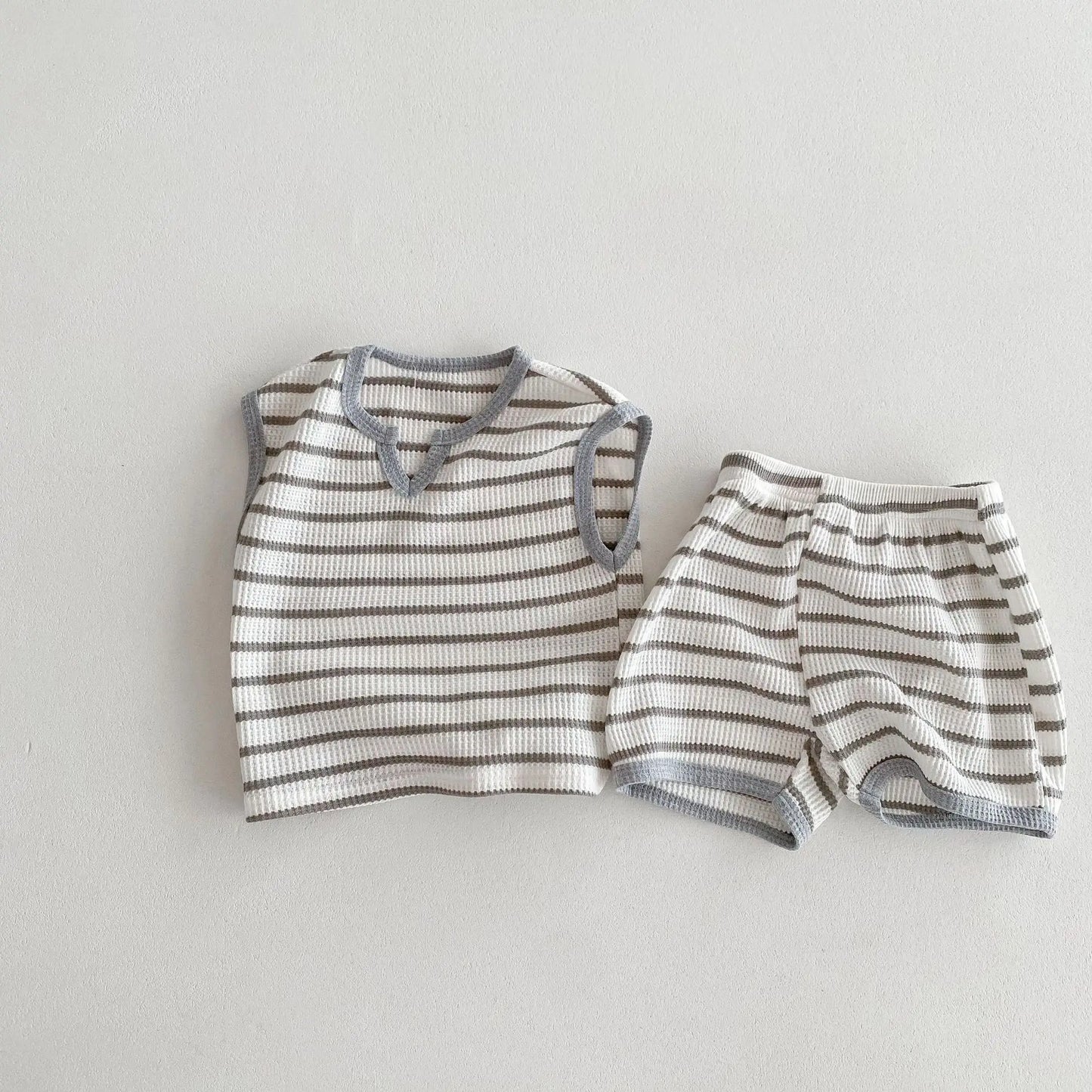 V-neck Striped Shirt And Shorts Set