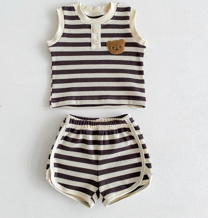 Teddy Bear Striped Shorts Set