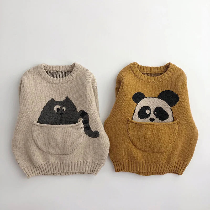 Cartoon Print Long Sleeve  Knitted Sweater