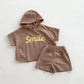 Smile Print Hoodie Shorts Set