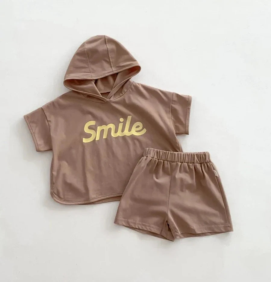 Smile Print Hoodie Shorts Set