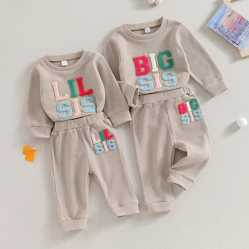 Long Sleeve Fuzzy Sister Embroidery Jogger Set