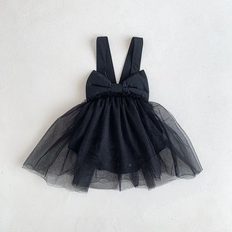 Bow Detail Lace Romper Tutu Dress