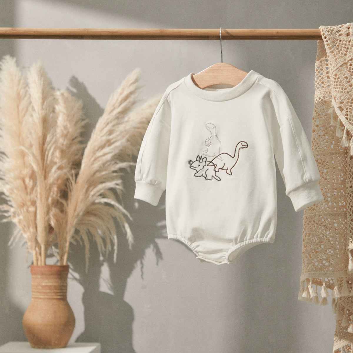 Dinosaur Outline Embroidered Sweater Onsie