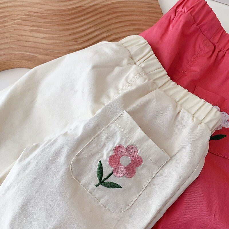 Embroidery Flower Girls Pants