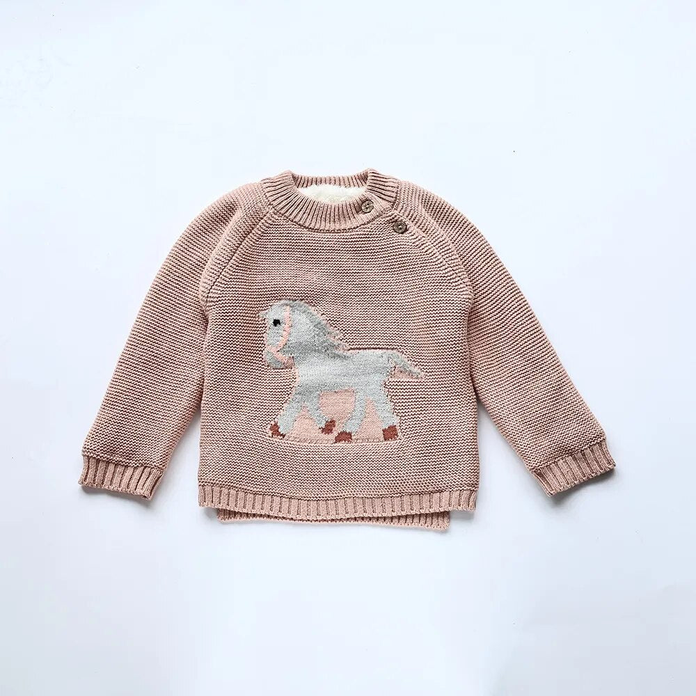 Fur Lining Embroidery Horse Sweater