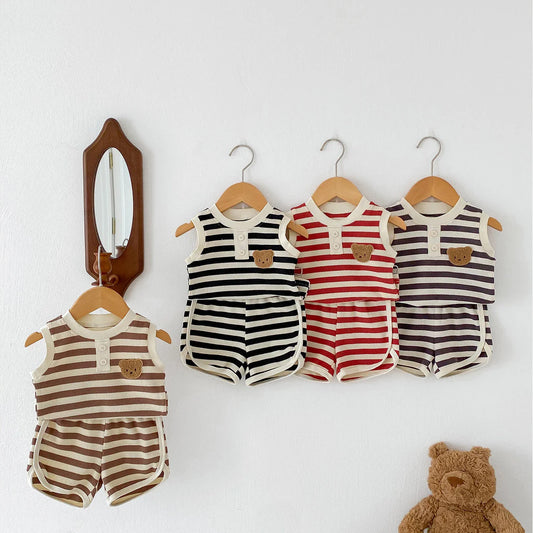 Teddy Bear Striped Shorts Set