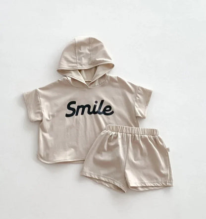 Smile Print Hoodie Shorts Set