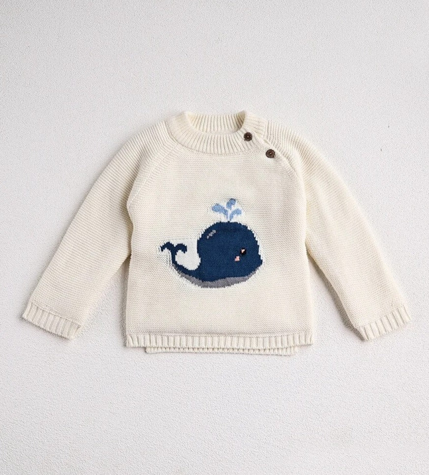 Fur Lining Embroidered Whale Sweater