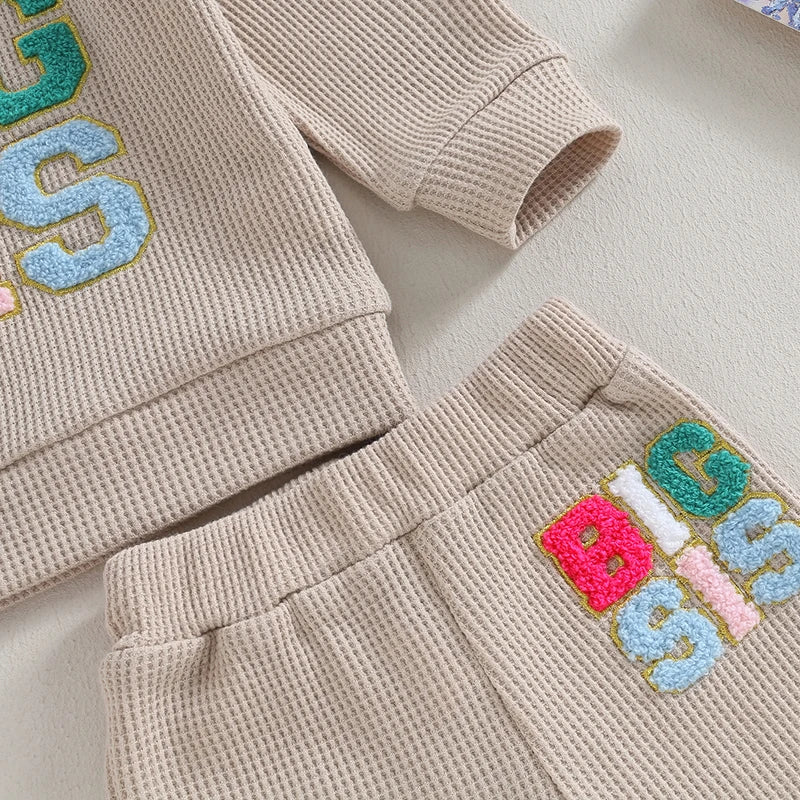 Long Sleeve Fuzzy Sister Embroidery Jogger Set