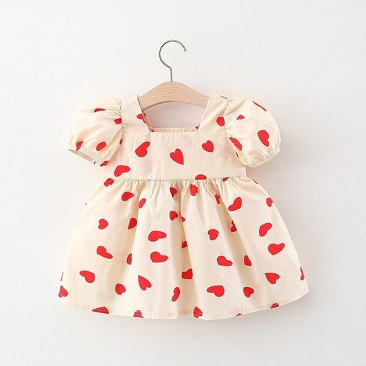 Heart Print Puff Sleeve Dress