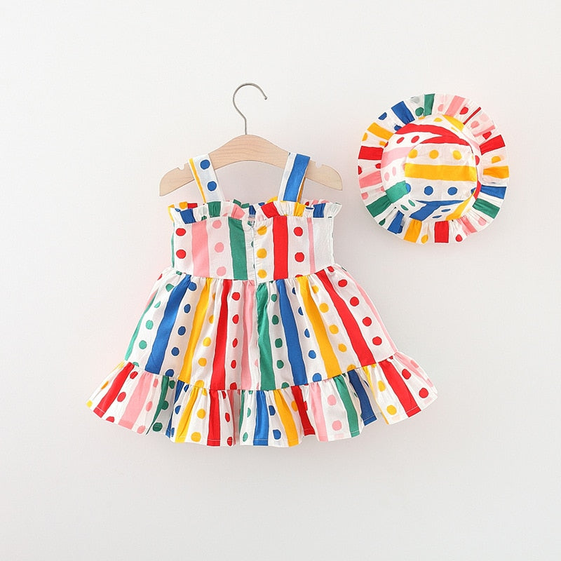 Polka Dot Bow Tie Girl Dress With Hat