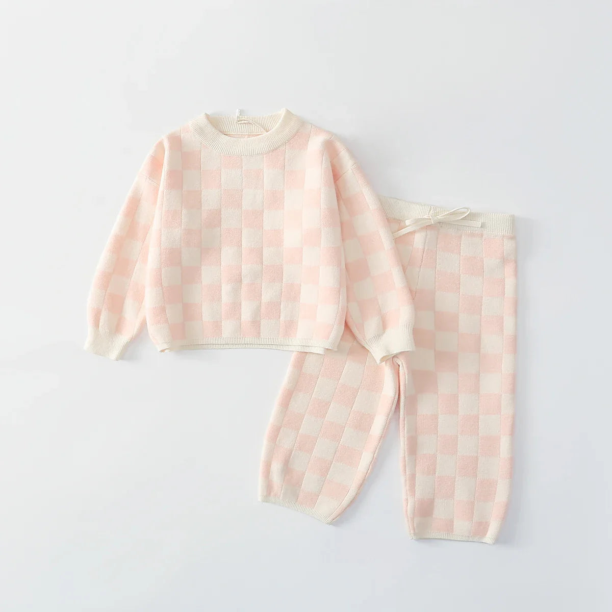 knitted Checkered Sweater Set