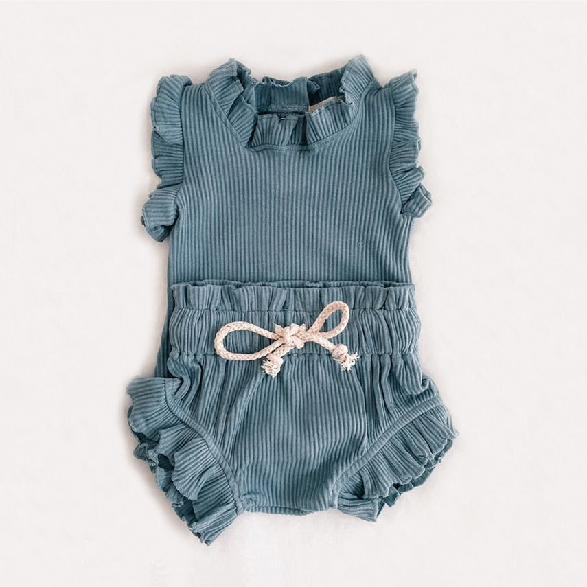 Ruffle Romper And Ruffle Shorts Baby Set