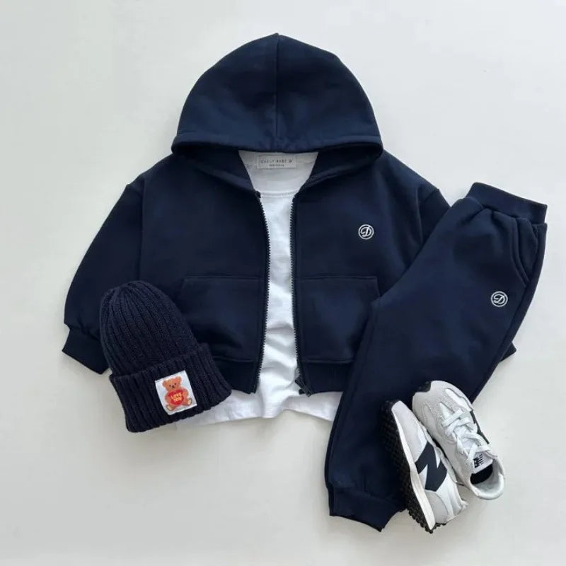 Zip Up Solid Hoodie Jogger Set