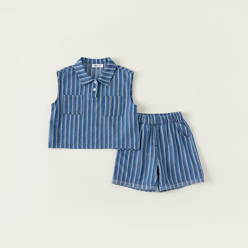 Girls Stripe Sleeveless Shorts Set