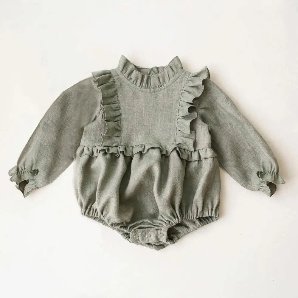 Solid Ruffle Linen Romper