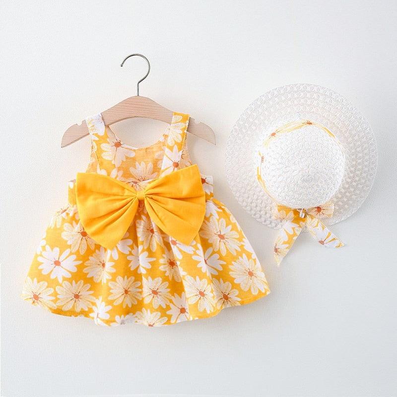 Girls Daisy Dress With Hat Set