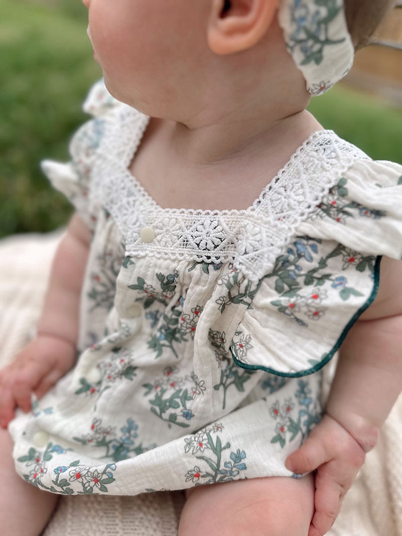 Vintage Paisley Romper With Headband