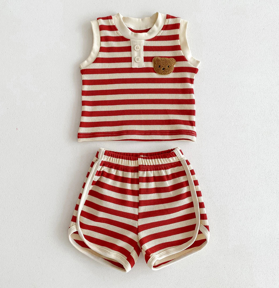 Teddy Bear Striped Shorts Set