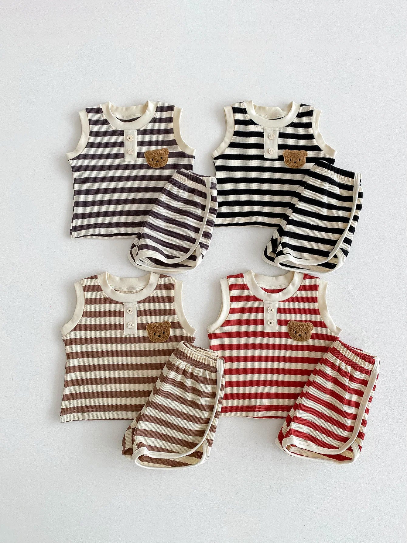 Teddy Bear Striped Shorts Set