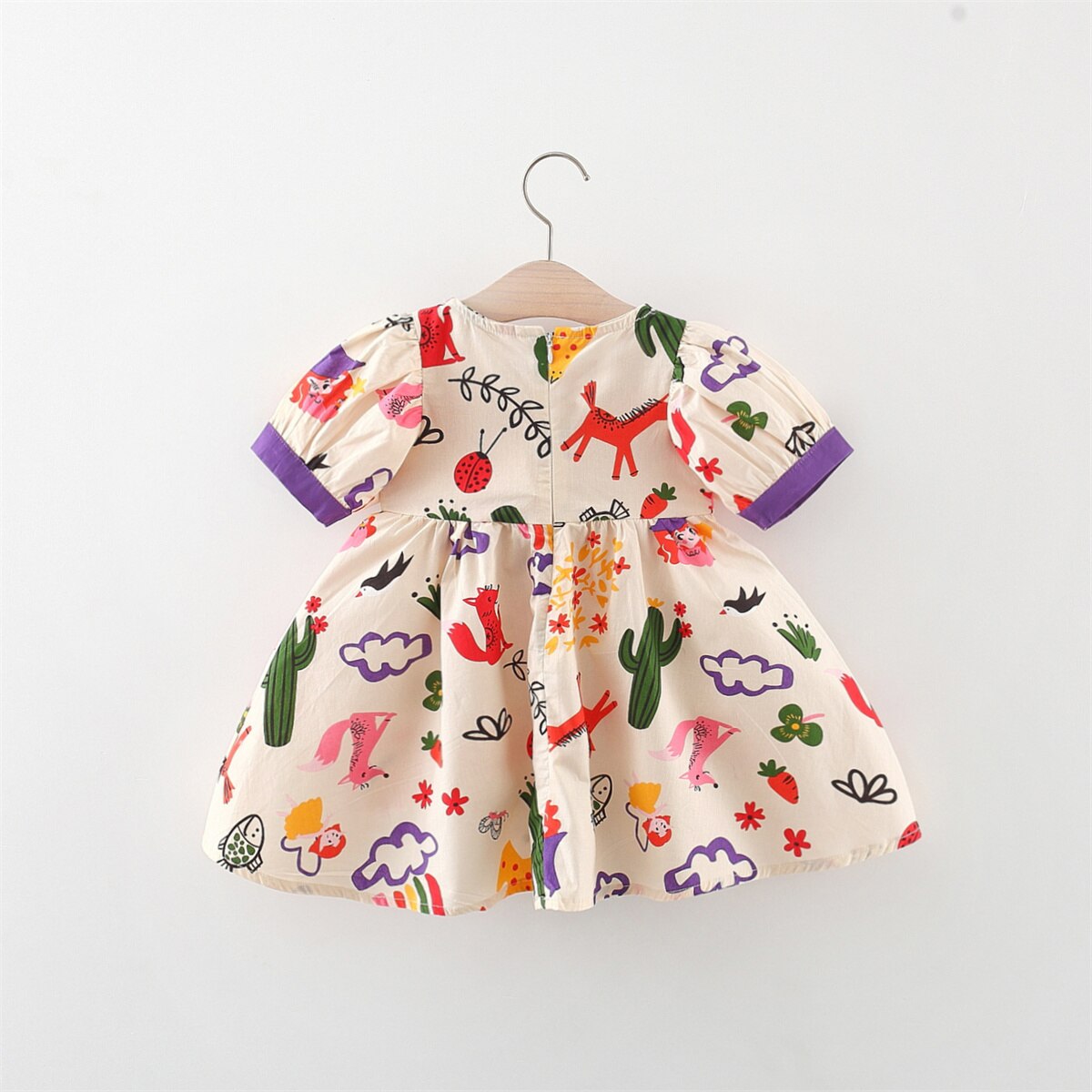 Cartoon Rainbow Animal Print Short Sleeved Loose Dress