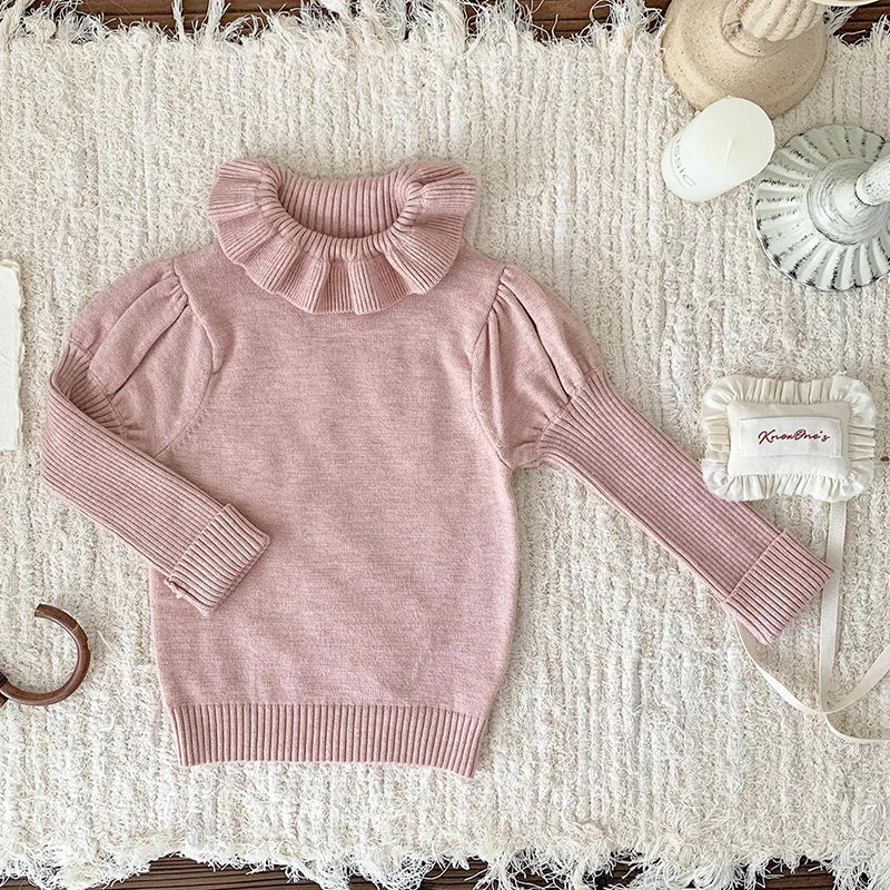 Ruffled High Neck Knitted Sweater