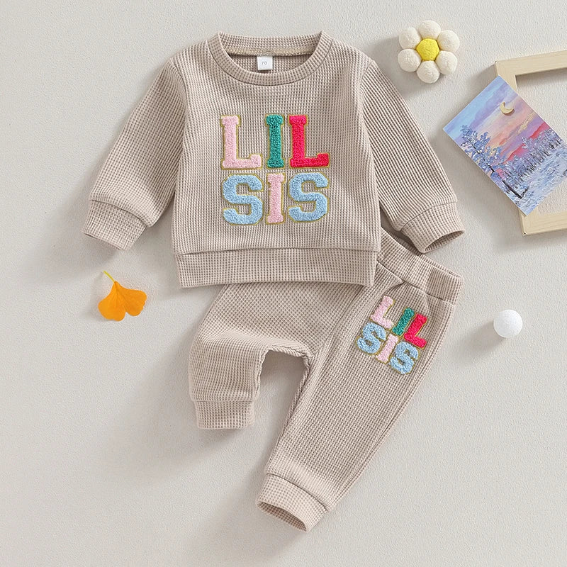 Long Sleeve Fuzzy Sister Embroidery Jogger Set