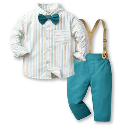 Long Sleeve Bow Tie Suspender Pants Set