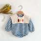 Striped Sailor Collar Bear Romper