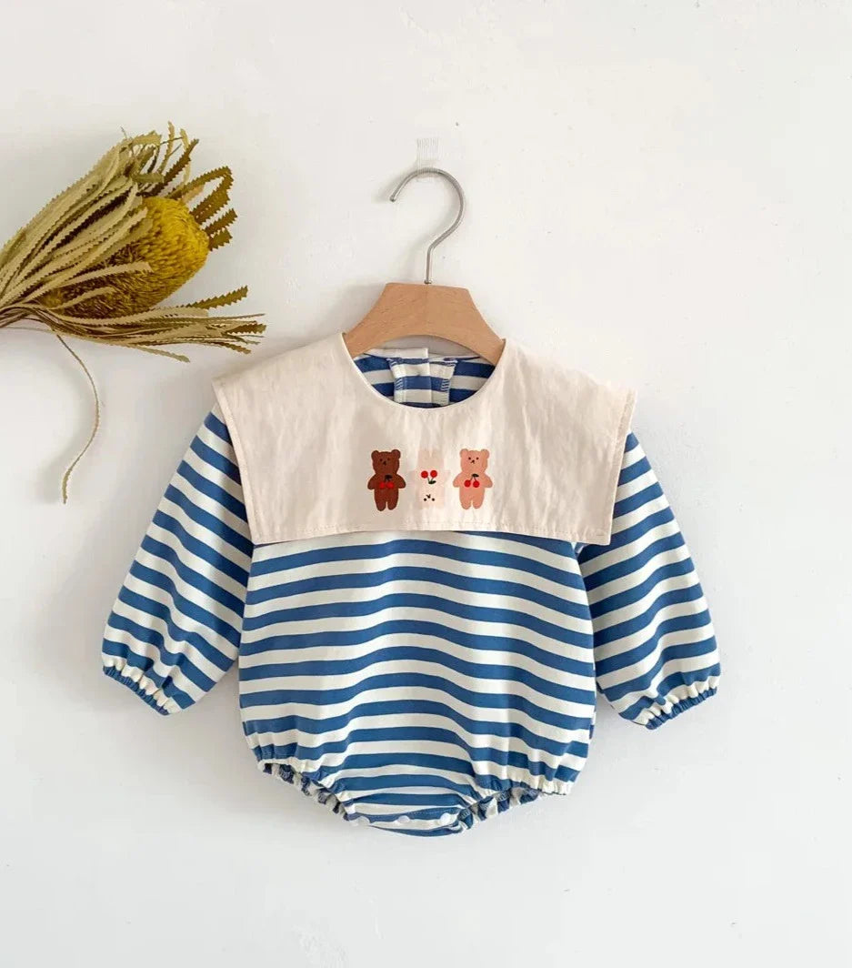 Striped Sailor Collar Bear Romper