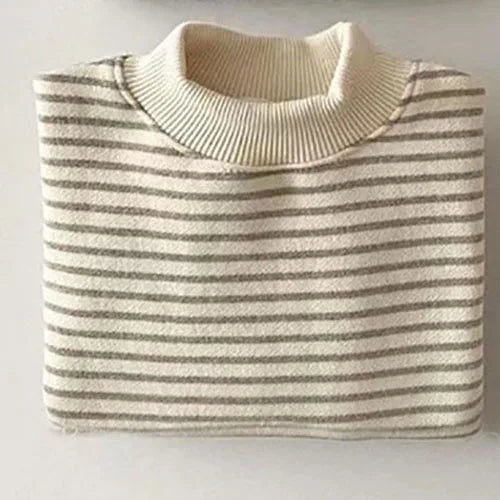 Stripe Fleece Lining Turtleneck Sweater