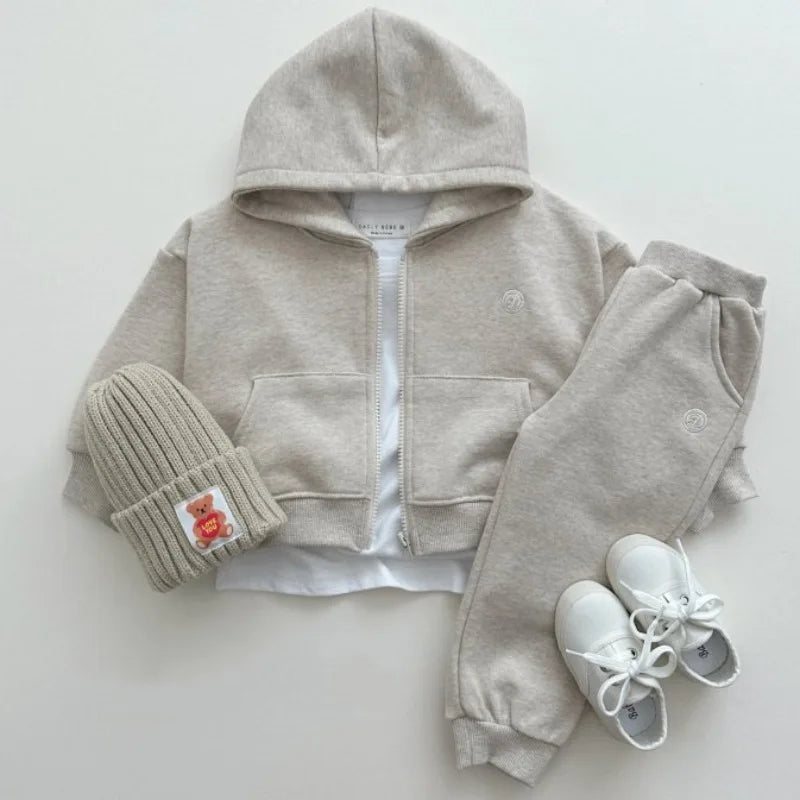 Zip Up Solid Hoodie Jogger Set