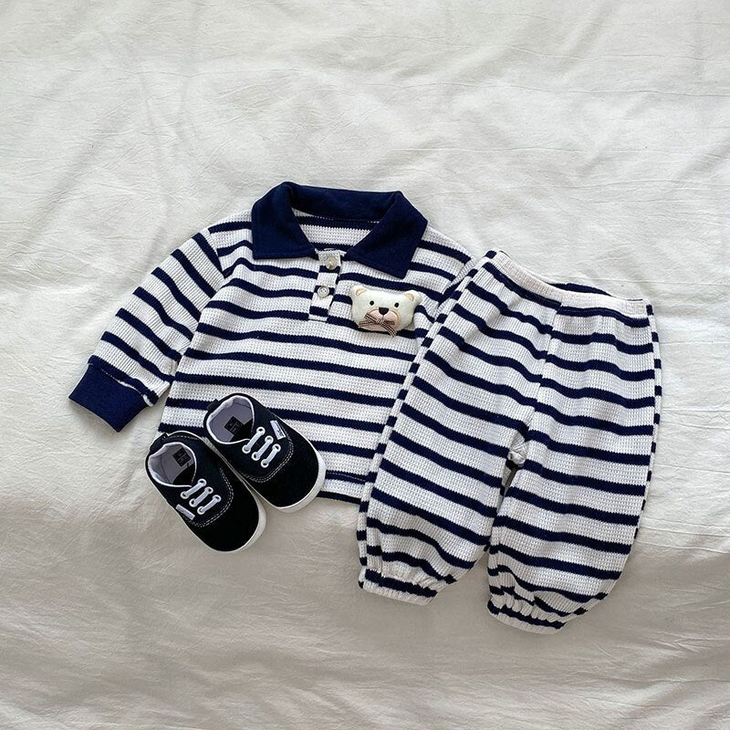 Long Sleeve Bear Stripe  Pants Set