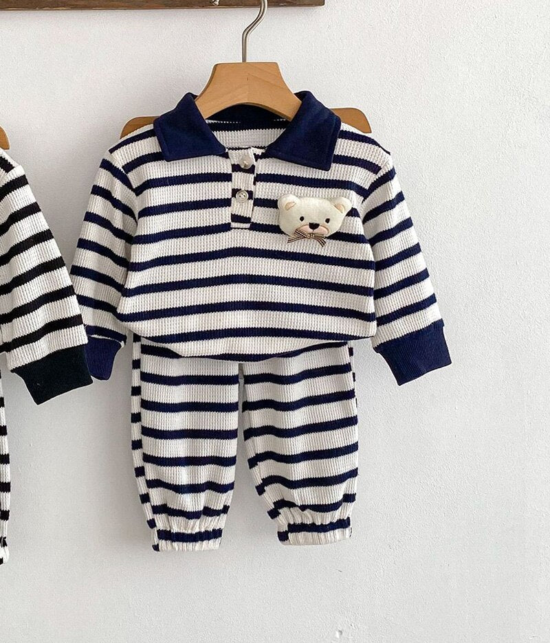 Long Sleeve Bear Stripe  Pants Set