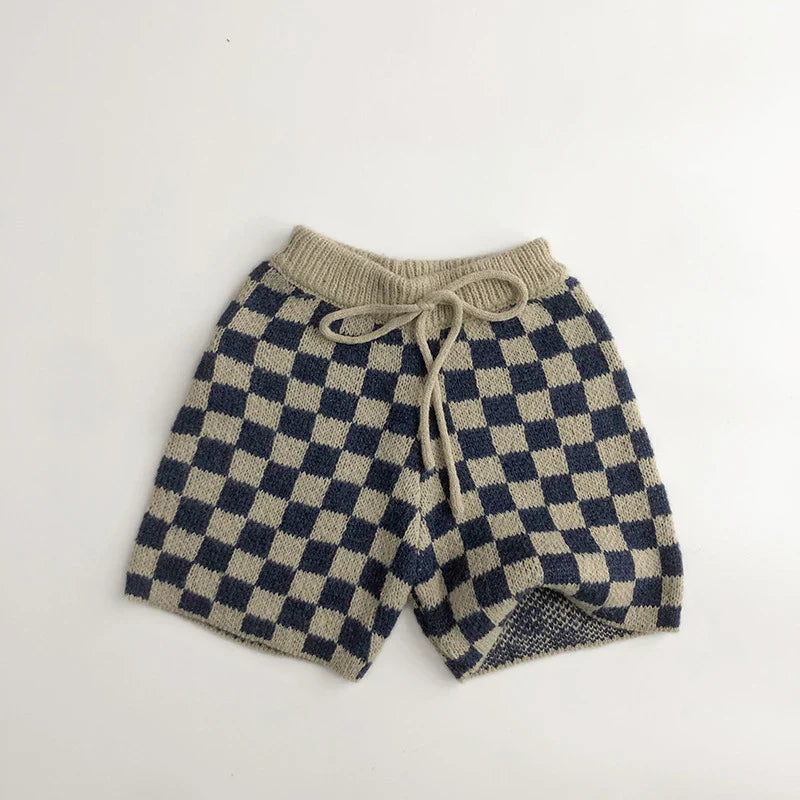 Checkered Knitted Shorts Set