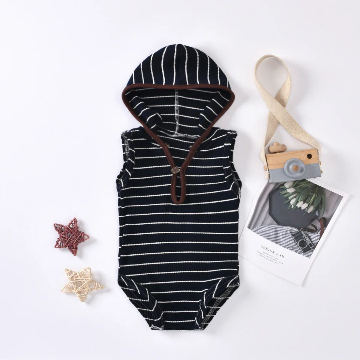 Sleeveless Striped Hooded Bodysuit