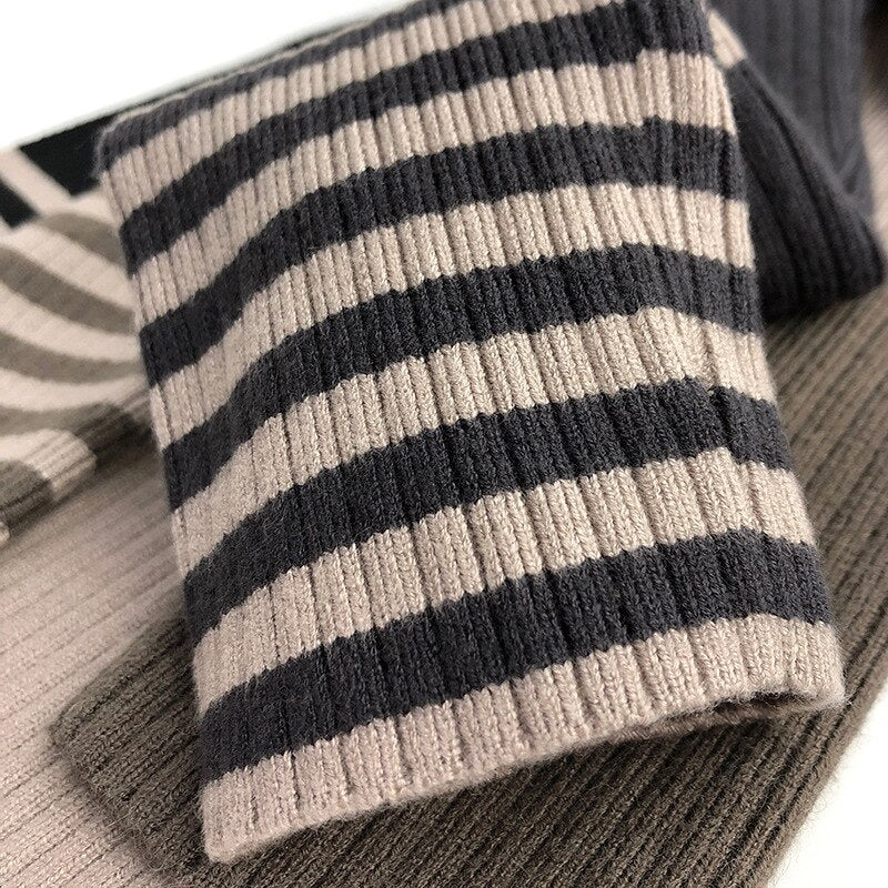 Girls Striped Leg Skinny Knit Leggings