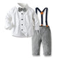 Long Sleeve Bow Tie Suspender Pants Set