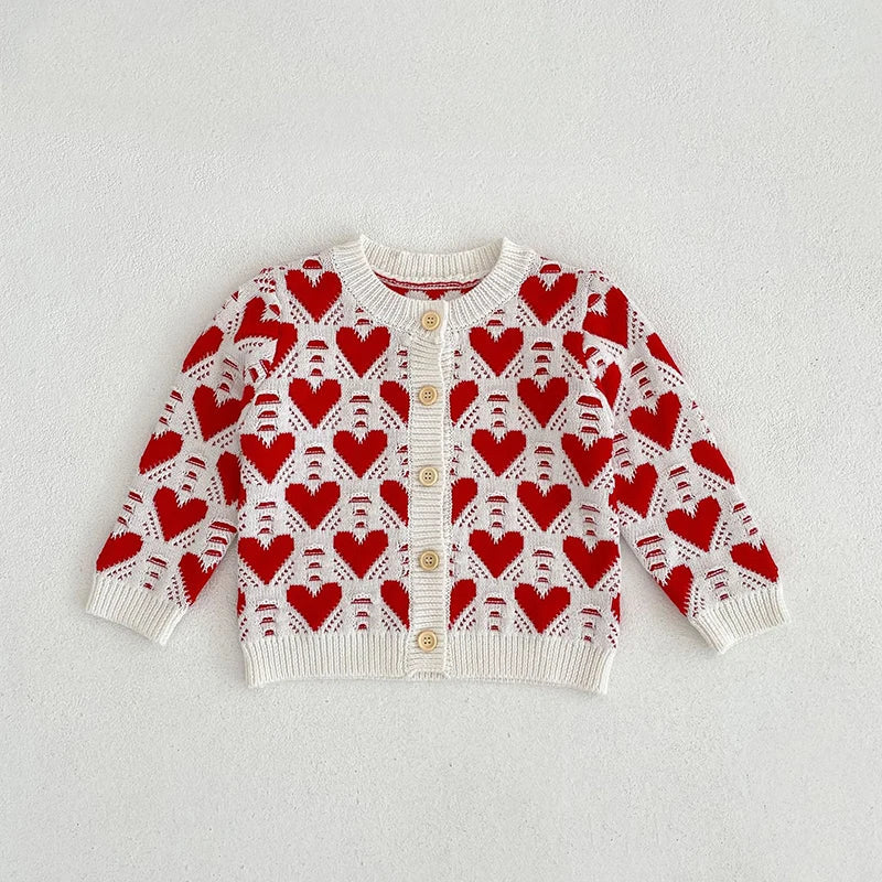 Heart Print Knitted Love Bodysuit Sweater Set