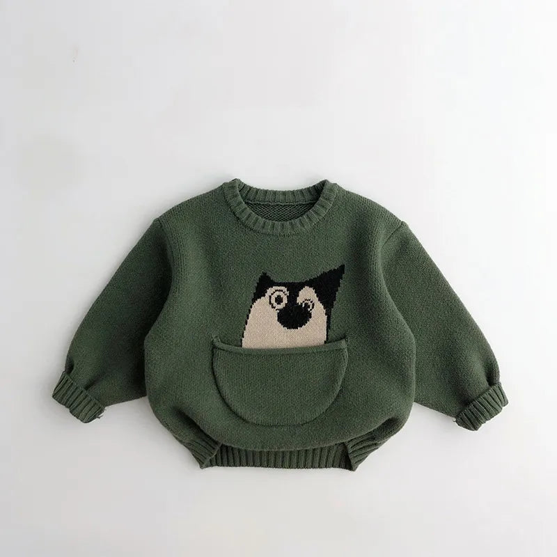 Cartoon Print Long Sleeve  Knitted Sweater