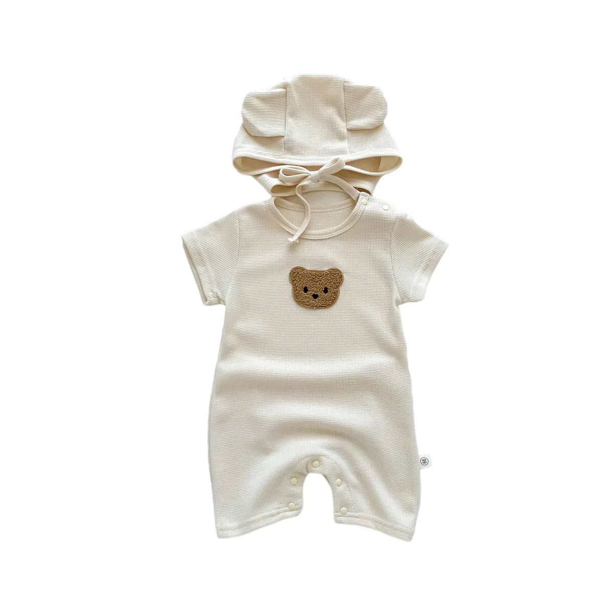 Waffle Bear Patch Jumpsuit Set