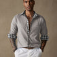 Coofandy Linen Style Long Sleeves Plaid Collar Shirt